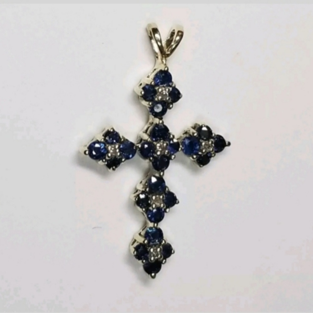 10k sapphire and diamond cross pendant
